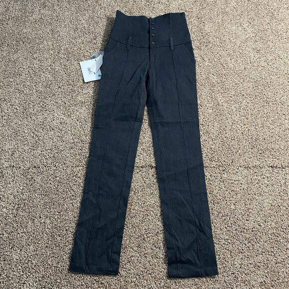 Diesel Osillo Pants Womens 28 Black High Rise Wide Waistband Button Front Denim - Picture 1 of 9